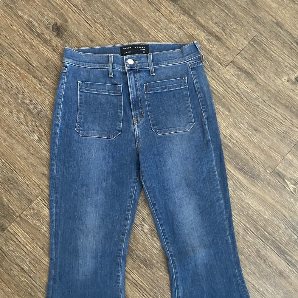 Veronica Beard Medium Wash High Rise Exaggerated Flare Sheridan Jeans Size 30 - Picture 4 of 8